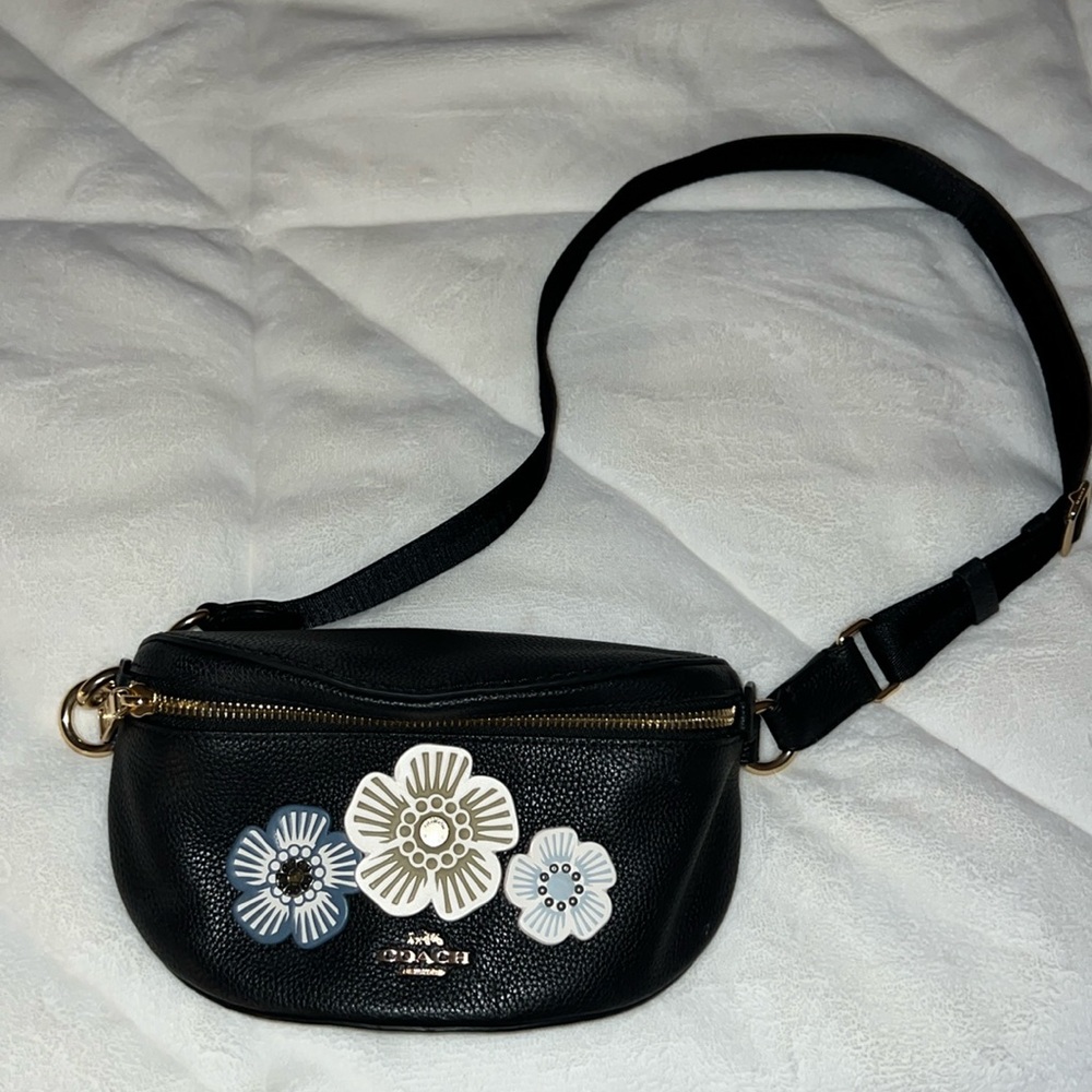 Coach small fanny pack with custom flower patches